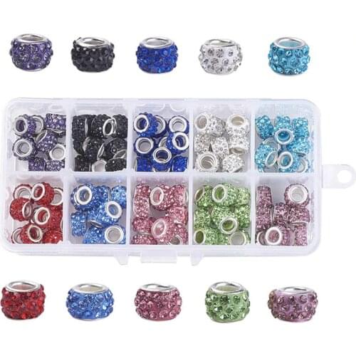 30Pcs Lot Big Hole CZ Rhinestone Crystal Murano Glass Beads Charms Fit European Pandora Bracelet For Jewelry Making Women Girls