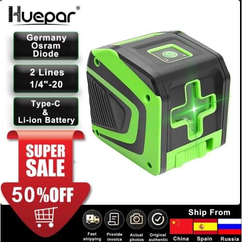 Huepar Self-leveling Laser Level with Rechargeable Li-ion Battery- Green Beam Cross Line Laser Level with Pulse Mode laser Tool