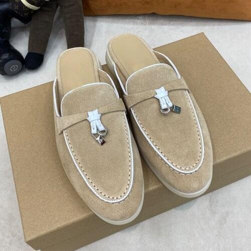 New Hot Sale Summer Shoes Woman Concise Kid Suede Shallow Woman Slippers Mules Slippers Retro Round Toes Slippers Bota Feminina