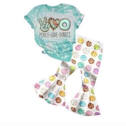 New summer kids' wear sells blue doughnuts short sleeves with white flare Pants Set20