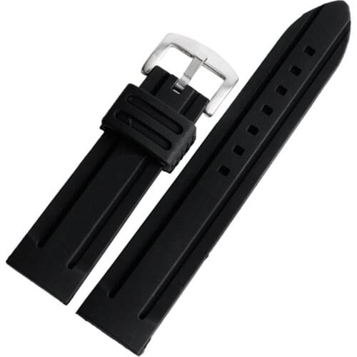 New Replacement Waterproof Black Watch Strap Diving Band Ourdoor Silicone Bracelet Stainless Steel Buckle 20/22/24/26/28mm