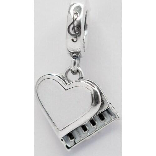 Original Grand Piano Heart Play With Heart Pendant Beads Fit 925 Sterling Silver Charm Europe Bracelet Bangle Diy Jewelry