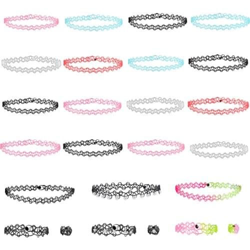 ZS 3/12pcs Fishline Tattoo Chocker Necklace Vintage Stretch Pearl Bracelet Gothic Punk Elastic Chocker Necklace Woman Jewelry