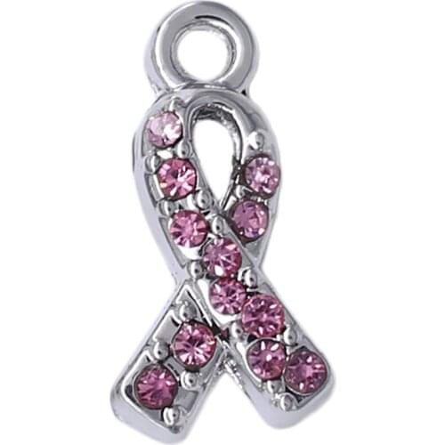 Popular colorful rhinestone crystal ribbon charm to prevent breast jewelry pendant can be mixed batch wholesale