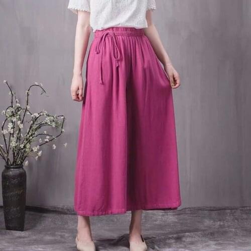 Casual Cotton Linen women high waist wide leg pants Summer vintage loose palazzo trousers female Plus size skirts pants M-7XL