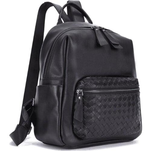 Genuine leather casual large outdoor travel backpack bag knit cow skin bag