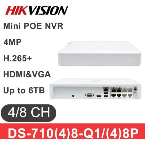 Hikvision NVR DS-7108NI-Q1/8P 8CH DS-7104NI-Q1/4P 4CH POE NVR 6MP 4MP Record H.265+ POE IPC Security Network Video Recorder