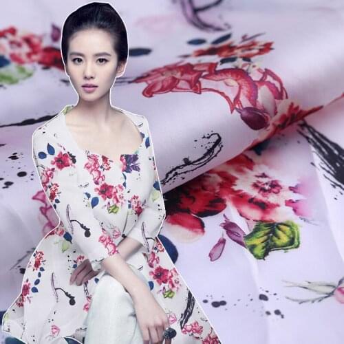 Digital printing silk organza satin fabric 138cm crisp translucent fashion dress chinese silk fabric wholesale silk cloth