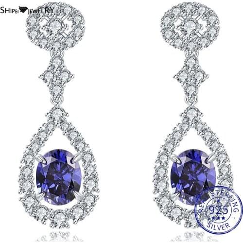 Shipei Romantic Cute 925 Sterling Silver Tanzanite Created Moissanite Gemstone Dangle Earrings Wedding Engagement Fine Jewelry