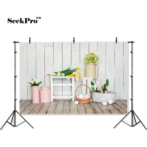 Thin vinyl easter eggs flowers wooden floor children photo Background Printed Professional indoor Photographic studio Backdrop