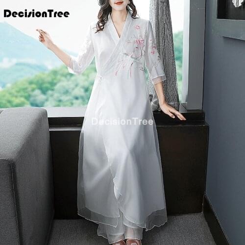 2021 qipao traditional cheongsam half sleeve party loose mesh chan dress chinese traditional hanfu style dress lady qipao dress