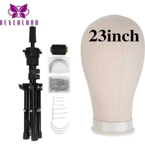 23''Training Mannequin Head Canvas Head For Wigs Making Wig Hair Brush With T Pins Needles Set With Tripod Wig Stand