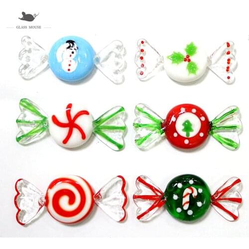 Creative Murano Glass Candy Ornaments Lovely Cane Lucky Leaf Snowman Christmas Tree Pattern Design Home Xmas Decor Accessories