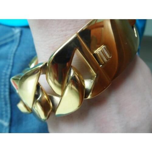 GNAYY Jewelry Large chunky 316L Stainless steel Gold Miami cuban Link chain bracelet bangle Heavy Huge 32mm 24cm (9.4 inch) Mens