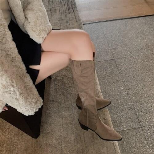 High-quality Knee-High Women Boots Stretch Fabric Slip-On Pointed Toe Chelsea Boots High Heel Shoes Woman Handmade Size 34-40