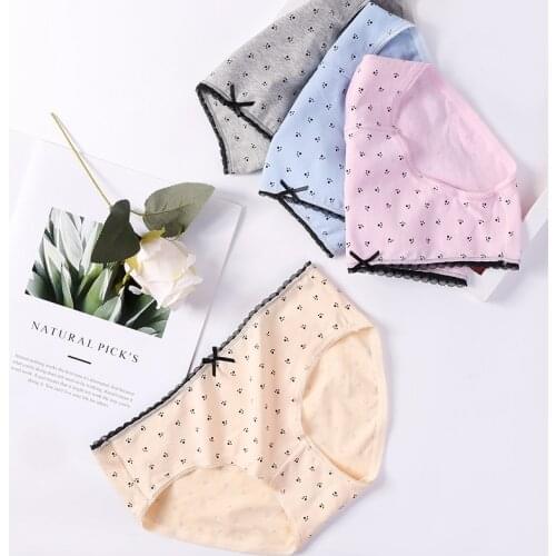 Women Panties 4Pcs/lot Print Cotton Underwear Cute Bow Intimate Breathable Pink Underpants lingerie Plus Size Briefs M-XXL