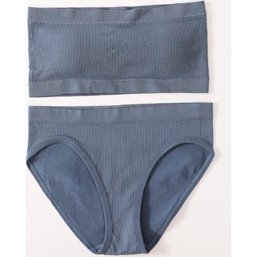 Women Seamless Bra Set Strapless Bra Mid Waist Brief Panties Set Push Up Lingerie Female Invisible Bra Underwear Set Bralette