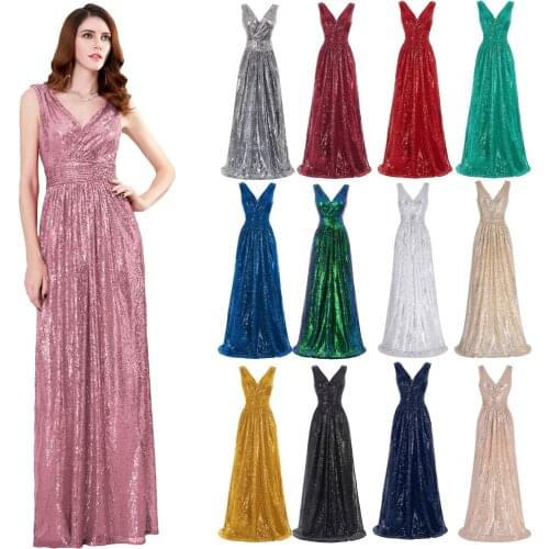 Women Dresses Summer Sleeveless V-Neck Shining Sequined Bridesmaids Wedding Party Dress Elegant Solid Slim Formal Long Dresses