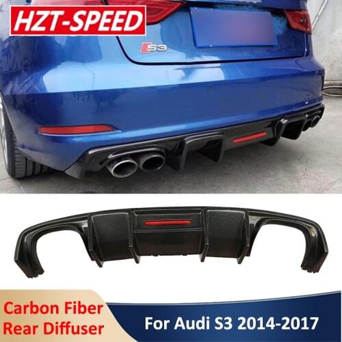 2014-2017 S3 Rear Bumper Lip Carbon Fiber Material Shovel Diffuser With LED Lights For Audi A3 Sport Car Model Modification