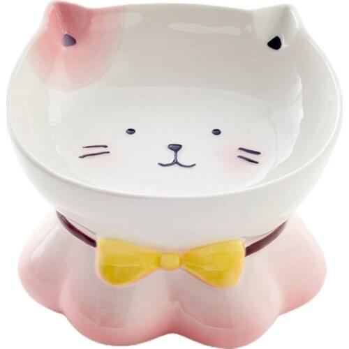 50LB Cute Cat Shaped Pet Food Bowl Ceramic Spine Protection Cartoon Decoration Bowl Food Feeding Cat Dog Eating Tableware