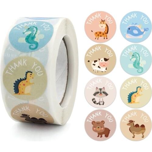 100-500 Pcs 1 Inch Cute Cartoon Animals Thank You Label Stickers for Child Gift Card Party Birthday Package Wrapping Baking