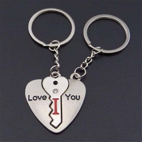 1 Pair Couple Keychains"I LOVE YOU" Keyrings Accessories Valentines Day Gifts Heart Keyfob Present For Husband Wife Boyfriend