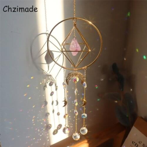 Chzimade Geometric White Crystal Wind Chime Pendant Plated Colorful Beads Hanging Drop for Outdoor Indoor Home Garden