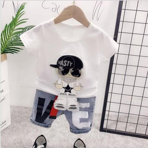 Kids toddler boy summer clothes Cartoon striped T-shirt +Pants Baby girl outfit Infant Sport Suits tracksuit children clothes