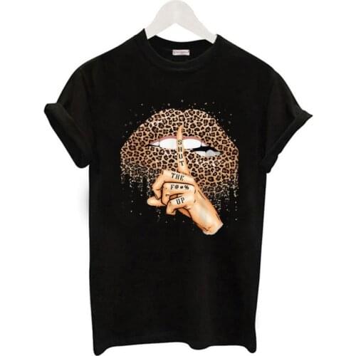 ZOGANKIN Lips Leopard Graphic T Shirt Women Tops Summer Fashion Shirt Base O-neckBlack Tees Kiss Leopard Lip Funny Girls Tshirt