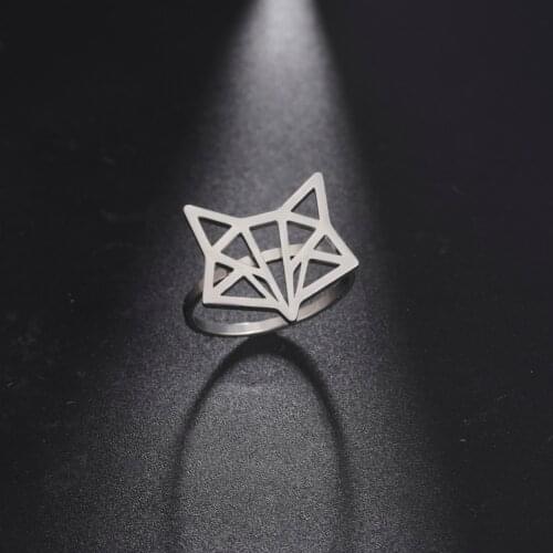 Skyrim Cutout Animal Fox Rings Women Girls Cute Fashion Stainless Steel Party Ring Jewelry Gift for Lover Friends 2021