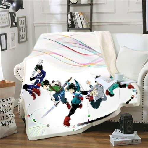 Bestselling My Hero Academy Double 3D Japanese Anime Print Sherpa Blankets In The Dreamlike Style of Home Textiles on The Bed