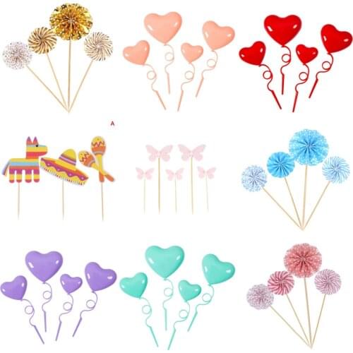 Mini Balloon Fur Ball Cupcake Toppers Birthday Cake Topper Decorating Picks Kids Wedding Party Decorations Baby Shower Favors