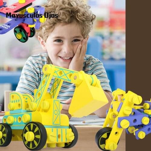 Multifunctional Wooden Disassembly Screw Nut Combination Educational Toy Engineering Car DIY Children Assembled Car Blocks