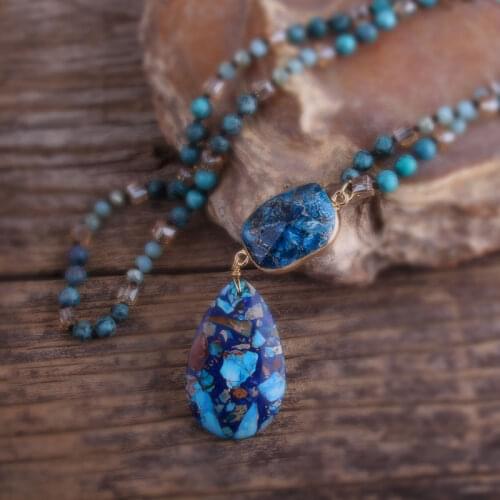 MD Fashion Bohemian Jewelry Natural Stones With Semi Precious Links Drop Stone Pendant Boho Necklaces For Women Gift Dropship