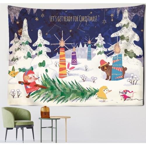 Cartoon Children Tapestry Art Home Elephant Scenery Illustration Hanging Wall Mushroom Unicorn Animals Kawaii Room Decor