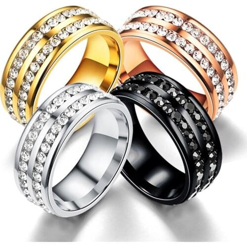 Stainless Steel Rings for Men 8 MM Width Finger Decorations Accessories with Rhinestone Fashion Rings 5 Colors Jewelry Ring
