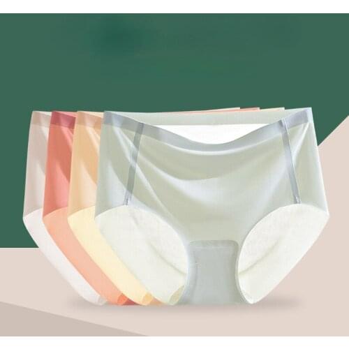 2Pcs Ice Silk Underwear Ladies No Trace Middle Waist Silk Antibacterial Little Girl Cotton Crotch Breathable Buttock Lift Shorts