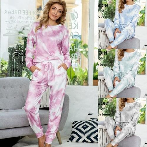 FNOCE Cross-border Trade Printing Summer Casual Tie-dyed Pajamas Fall And Winter Long-sleeved Tracksuit Suit Cross-border