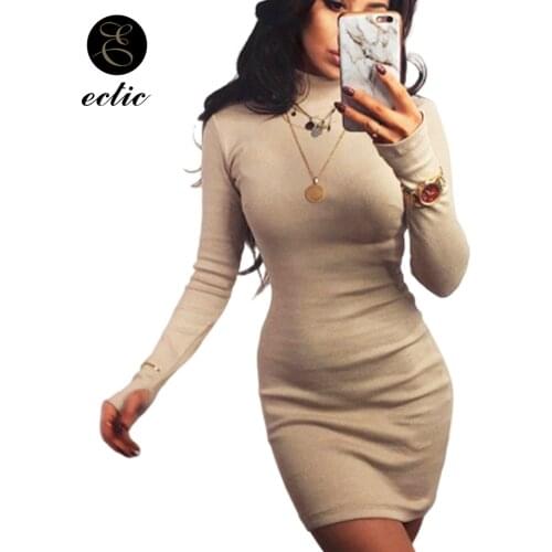 Plain Mock Neck Dress Thumb Hole Solid Bodycon Tight Mini Dress Sukienka Rib Knit Curvy Sexy Party Pencil Dress High Waist Women