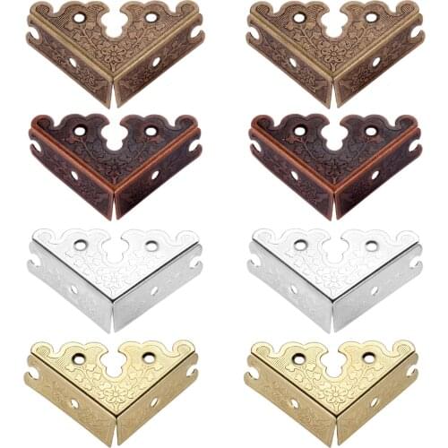 4pcs Antique Alloy Triangle Corners Wooden Jewelry Box Furniture Flower Edge Protector Decor Carved 34mm Bronze/Red/Gold/Silver
