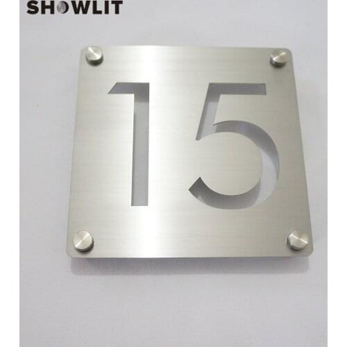 Modern Style Room Number Plate Laser Cutting Brushed Finish Stainless Steel Door Plates Screw Mounted