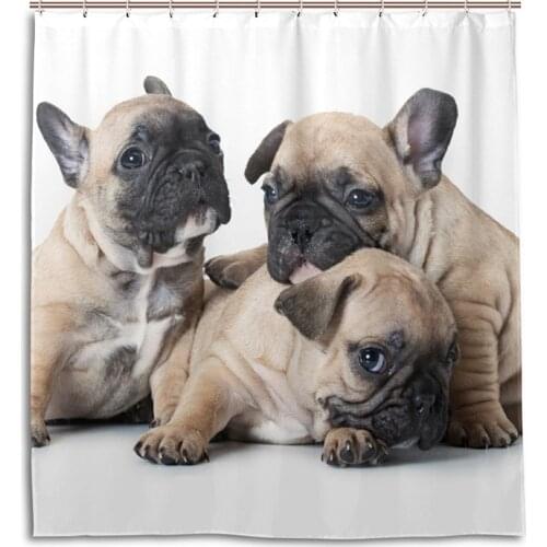 French Bulldogs Puppy Waterproof Shower Curtains Cute Dog Home Bathroom Eco-Friendly Curtains 100% Polyester Fabric Bath Curtain
