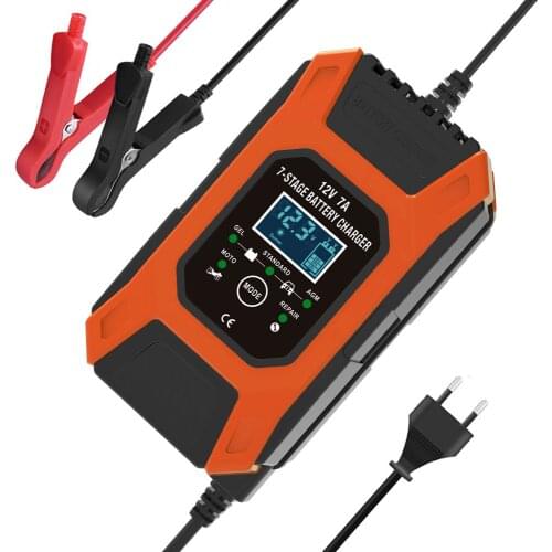 FOXSUR 12V 7A 7-stage Battery Charger , Lead GEL STD AGM Car Motorcycle Battery Charger, Pulse charge Maintainer & Desulfator