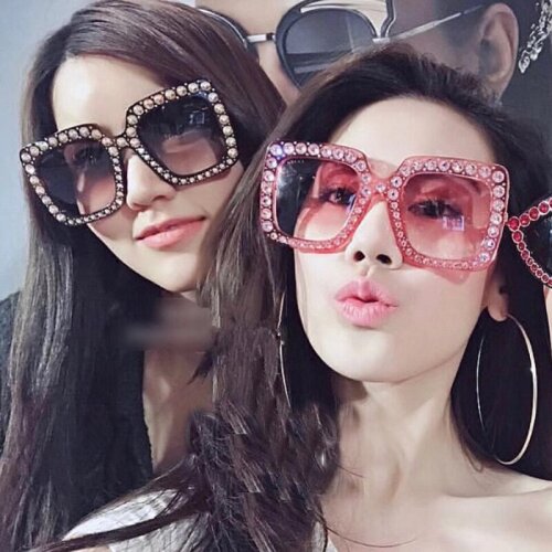 Sunglasses women 2021 Fashion square frame ladies imitation diamond diamond big frame street shooting women glasses UV400