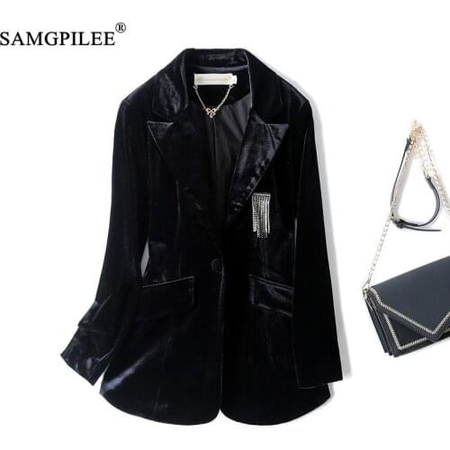 Black Gold velvet Suit Jacket Women 2021 Spring Autumn New Female Elegant Temperament Slim Outwear Plus size Lady Blazer Coats