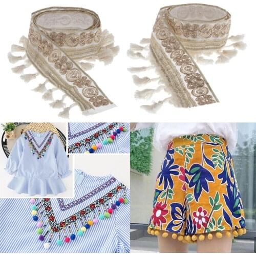 1 Yard Retro Fringe Tassels Jacquard Ribbon 5cm Wide Sewing Trimming DIY Craft