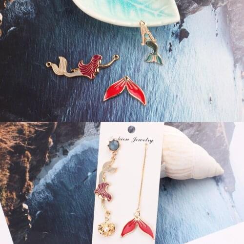 10pcs Mermaid Fishtail Connector Enamel Charms Oil Drop Nautical Fish Alloy Pendants Earring DIY Jewelry Making Accessory FX024