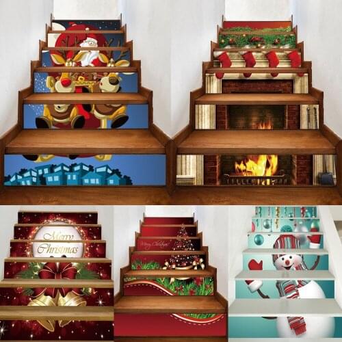 2020 Fashion Wall Stickers Christmas 3D Simulation stair stickers Waterproof Wall Stickers DIY Staircase Decoration