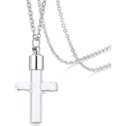 2021 Fashion Accessories Stainless Steel And Glass Material Openable Cross Urn Simple Style Pendant Necklace Suitable For Men