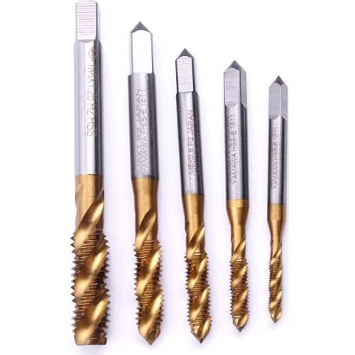 5pcs/set M3 M4 M5 M6 M8 Titanium Coated HSS Spiral Flute Metric Taps Set Right Hand